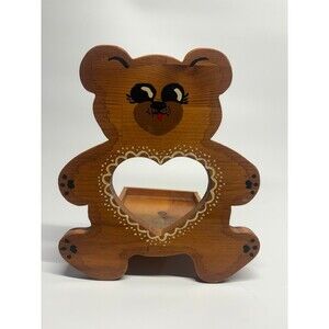 Vintage Wood Bear Tray Cottagecore Handmade Handpainted